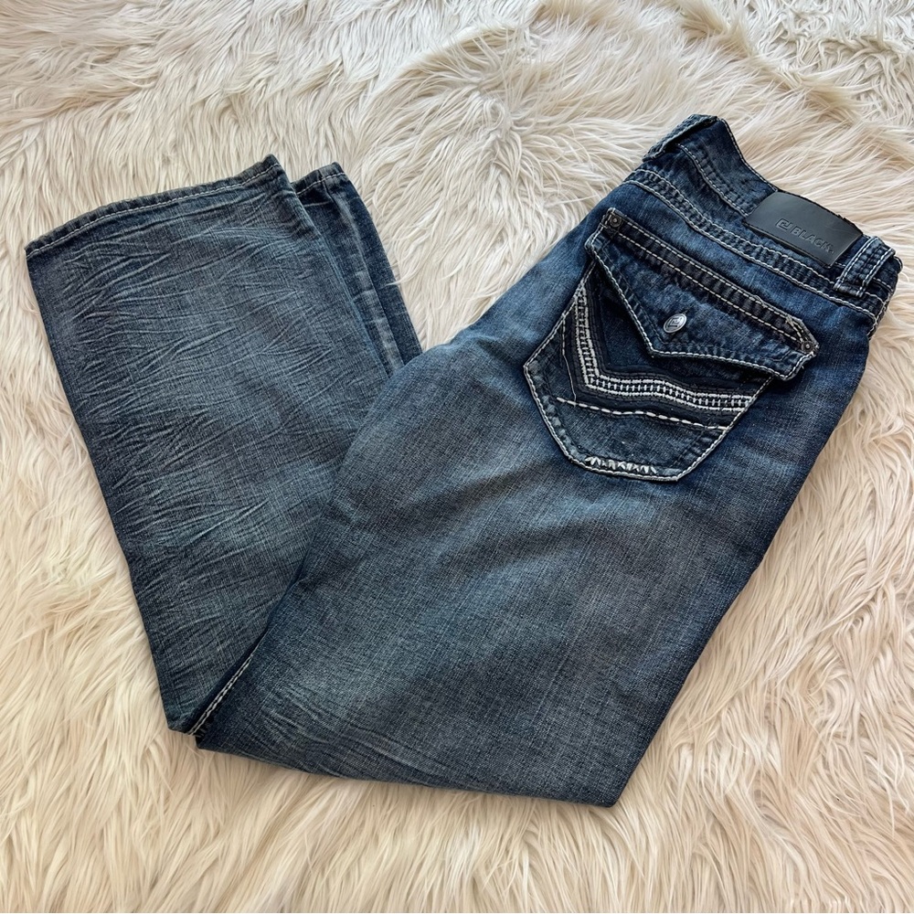 CJ Black Mens Jeans Relaxed Straight Distressed Denim Embroidered 34x32 34x31